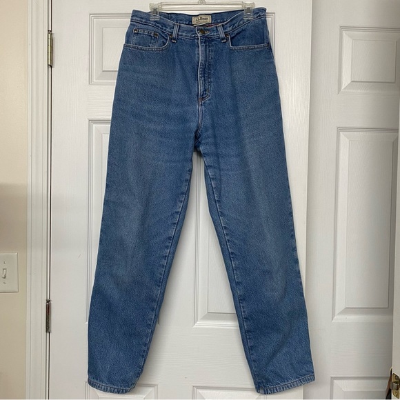 L. L. Bean Relaxed Original Fit Red Plaid Flannel Lined Denim Jeans Sz 12 Tall - Picture 1 of 8